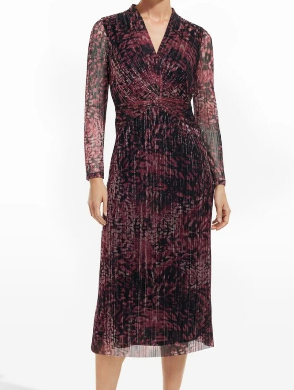 Anne Klein Plum and Navy Metallic Twist Front Midi Dress Sz 12